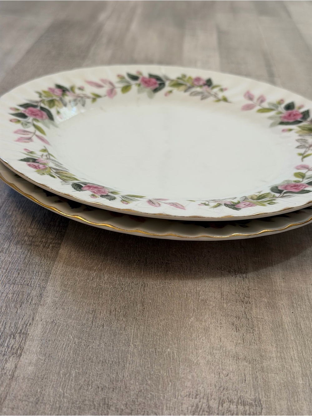 Creative Fine China Japan Pink Rose Salad Dessert Plates Set of 2 Gold Trim